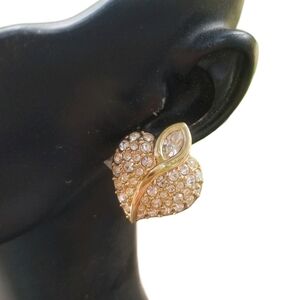 SWAROVSKI VINTAGE 1990s GOLDTONE & PAVE HEART DESIGN CLIP ON EARRINGS